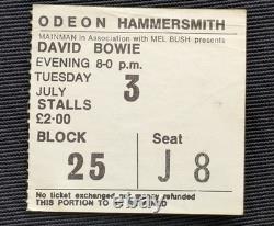100% ORIGINAL David Bowie 1973 Hammersmith Odeon Concert Ticket Stub
