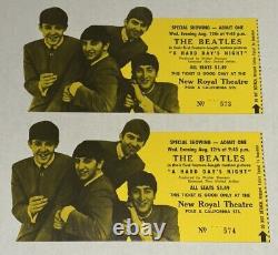 1964 The Beatles Movie Film Hard Days Night Concert Ticket Stub Pair Set Lot x 2