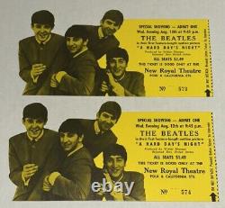 1964 The Beatles Movie Film Hard Days Night Concert Ticket Stub Pair Set Lot x 2