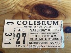 1968 The Cream Frank Zappa Mothers concert ticket stub Coliseum Chicago Clapton