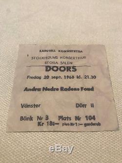 1968 The Doors Concert Ticket Stub Stockholm Sweden Ultra Rare Jim Morrison