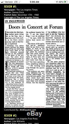 1968 The Doors Los Angeles Forum Concert Ticket Stub Jim Morrison The End Coln
