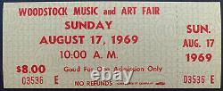 1969 WOODSTOCK Music + Art Fair Concert Festival Full Ticket Unused Sunday