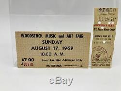 1969 Woodstock Jimi Hendrix Orig Black Print Concert Ticket Stub & Mo Receipt