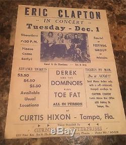 1970 Derek & Dominos Eric Clapton Duane Allman Concert Ticket Stub Poster Flyer