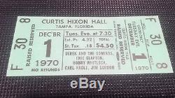1970 Derek & Dominos Eric Clapton Duane Allman Concert Ticket Stub Poster Flyer