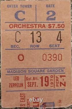 1970 Led Zeppelin Madison Square Garden NYC 9/19 Box Office Concert Ticket Stub