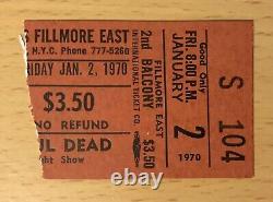 1970 The Grateful Dead Fillmore East New York City 1/2 Concert Ticket Stub
