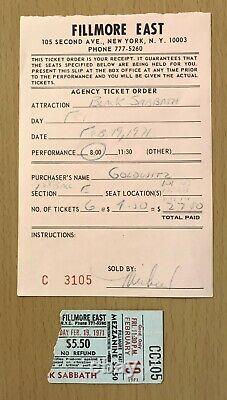 1971 Black Sabbath Paranoid Tour Fillmore East New York Concert Ticket Stub Ozzy