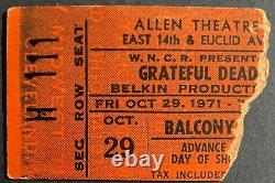 1971 Grateful Dead Concert Ticket Stub Cleveland Allen Theater Music Vintage