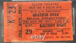 1971 Grateful Dead Concert Ticket Stub iCert 4.5 Graded Allen Theatre Cleveland