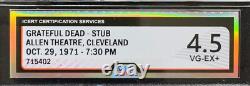 1971 Grateful Dead Concert Ticket Stub iCert 4.5 Graded Allen Theatre Cleveland