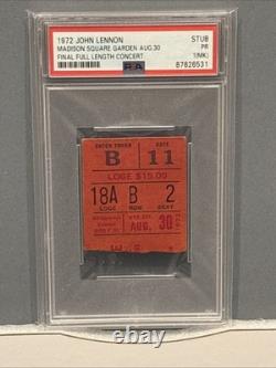 1972 John Lennon @ MSG - last full length concert - PSA TICKET STUB