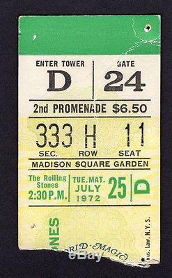 1972 Rolling Stones Concert Ticket Stub Madison Square Garden Exile on Main 7/25