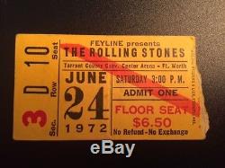 1972 Rolling Stones Concert Ticket stub, Ft. Worth TX, Exile on Main Street Tour
