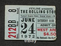 1972 Rolling Stones concert ticket stub Fort Worth TX Exile On Main Street Tour