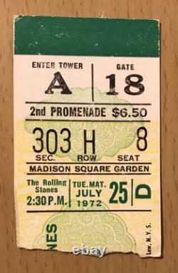 1972 The Rolling Stones Madison Square Garden Nyc 7/25 Concert Ticket Stub