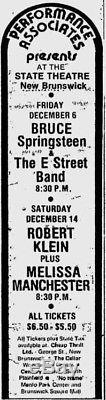 1974 Bruce Springsteen Concert Ticket Stub State Theatre New Brunswick Nj 12/6