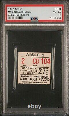 1977 AC/DC PSA 4 Concert Ticket Stub Bon Scott Masonic Auditorium Detroit