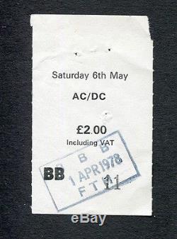 1978 AC/DC Bon Scott concert ticket stub Powerage Tour Manchester UK