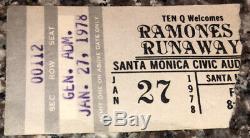 1978 Ramones Runaways Box Office Concert Ticket Stub Santa Monica CA 1/27/78 LA