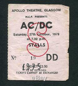 1979 AC/DC Bon Scott concert ticket stub Glasgow Scotland UK Highway To Hell