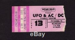 1979 AC/DC UFO Concert Ticket Stub Pittsburgh PA Highway To Hell Bon Scott