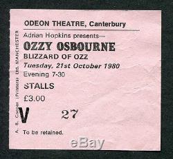 1980 Ozzy Blizzard of OZZ concert ticket stub Randy Rhoads Bob Daisley UK