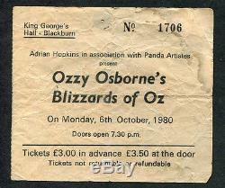 1980 Ozzy Blizzard of Ozz concert ticket stub Randy Rhoads Bob Daisley Blackburn