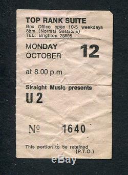 1981 U2 Comsat Angels Concert Ticket Stub Brighton UK October Tour Rare