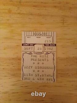 1982 Ozzy Osbourne Concert Ticket Stub THE RITZ NYC 9/26/82 VG+ pre-owned cond