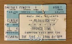 1986 METALLICA With CLIFF BURTON DAMAGE INC BRONCO BOWL DALLAS CONCERT TICKET STUB