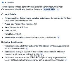 1986 OZZY OSBOURNE & METALLICA WITH CLIFF BURTON CONCERT TICKET STUB Cow Palace