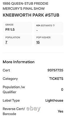 1986 QUEEN Freddie Mercury Final Last Concert Show Ticket PSA Knebworth August 9