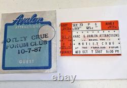 1987 Motley Crue Concert Ticket Fabulous Form Club Backstage Pass Rare Dated Set 1987 Motley Crue Concert Ticket Fabulous Form Club Backstage Pass Rare Dated Set