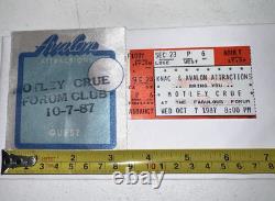 1987 Motley Crue Concert Ticket Fabulous Form Club Backstage Pass Rare Dated Set 1987 Motley Crue Concert Ticket Fabulous Form Club Backstage Pass Rare Dated Set