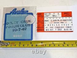 1987 Motley Crue Concert Ticket Fabulous Form Club Backstage Pass Rare Dated Set 1987 Motley Crue Concert Ticket Fabulous Form Club Backstage Pass Rare Dated Set
