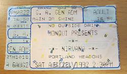 1992 Nirvana Portland Nevermind Tour Concert Ticket Stub Kurt Cobain Dave Grohl