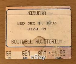 1993 Nirvana Birmingham Al. Concert Ticket Stub Kurt Cobain Dave Grohl In Utero