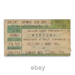 1993 Nirvana Concert Ticket Stub In Utero Tour Breeders Williamsburg VA 11/7