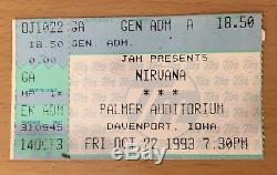 1993 Nirvana Davenport Iowa Concert Ticket Stub Kurt Cobain Dave Grohl In Utero