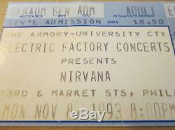 1993 Nirvana Philadelphia Concert Ticket Stub Kurt Cobain Dave Grohl In Utero A