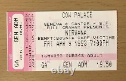 1993 Nirvana San Francisco Concert Ticket Stub Kurt Cobain Dave Grohl Nevermind