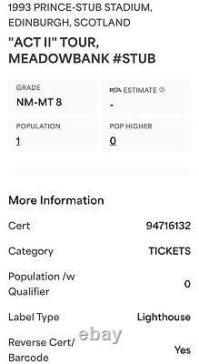 1993 Prince Act II Tour Concert Ticket Meadowbank Edinburgh Scotland PSA 8