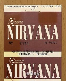 1994 Nirvana Grenoble France Concert Ticket Stub Kurt Cobain Dave Grohl In Utero