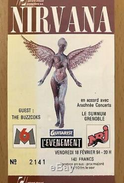 1994 Nirvana Grenoble France Concert Ticket Stub Kurt Cobain Dave Grohl In Utero