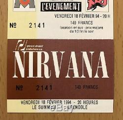 1994 Nirvana Grenoble France Concert Ticket Stub Kurt Cobain Dave Grohl In Utero