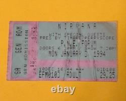 1994 Nirvana Kurt Cobain Final Tour Concert Ticket Stub Vancouver, Jan 3, 1994