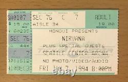 1994 Nirvana Seattle Concert Ticket Stub Kurt Cobain In Utero Tour Nevermind