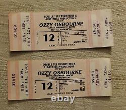 2 UNUSED Ozzy Osbourne 1981 SEATTLE CONCERT MUSIC TICKET STUB # 1609 & 1610